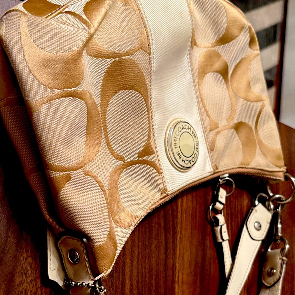 Coach Beige and Gold Shoulder Bag